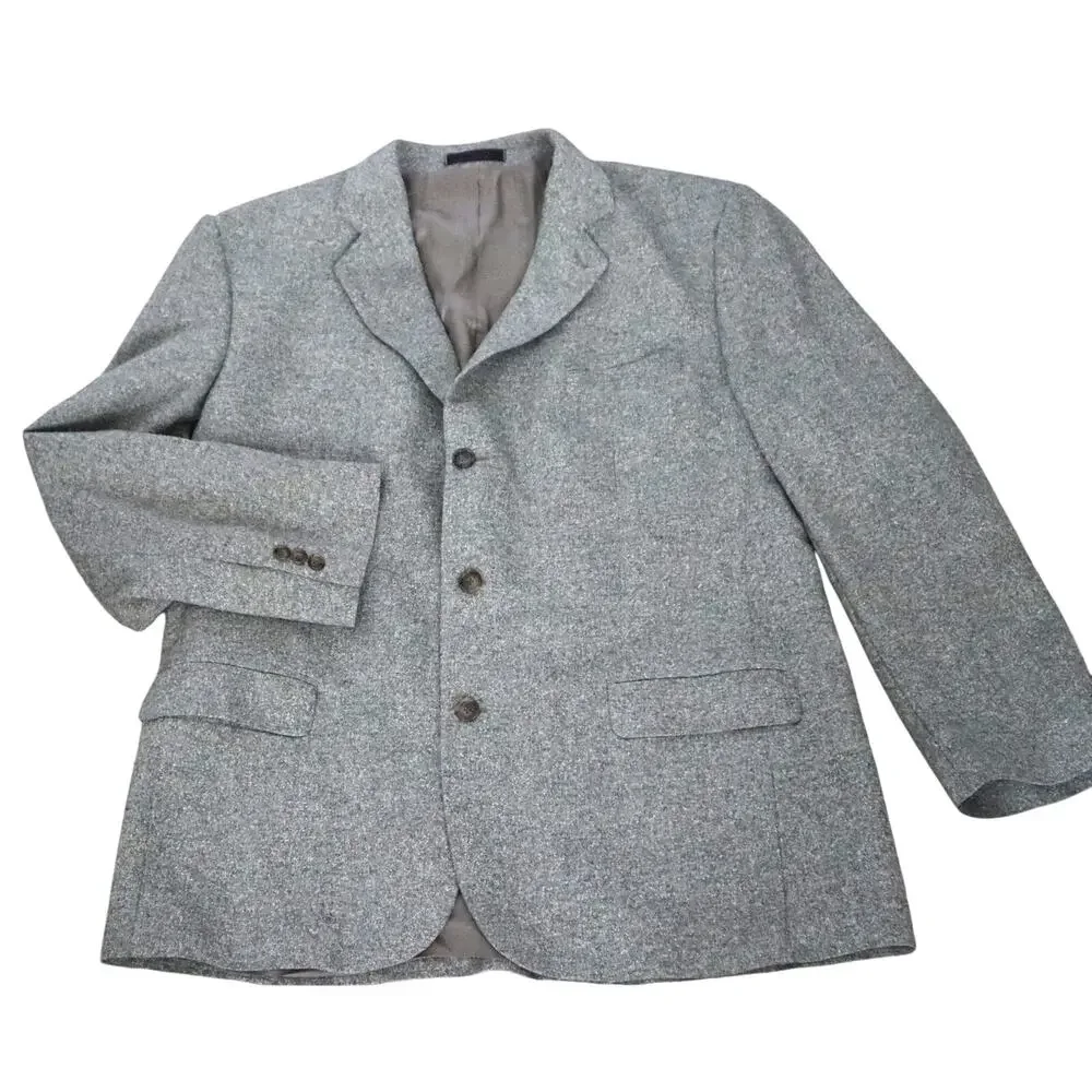 VINTAGE 80s 90s Men's Wool Silk Sport Coat Blazer 46L Tweed Light BROWN Work